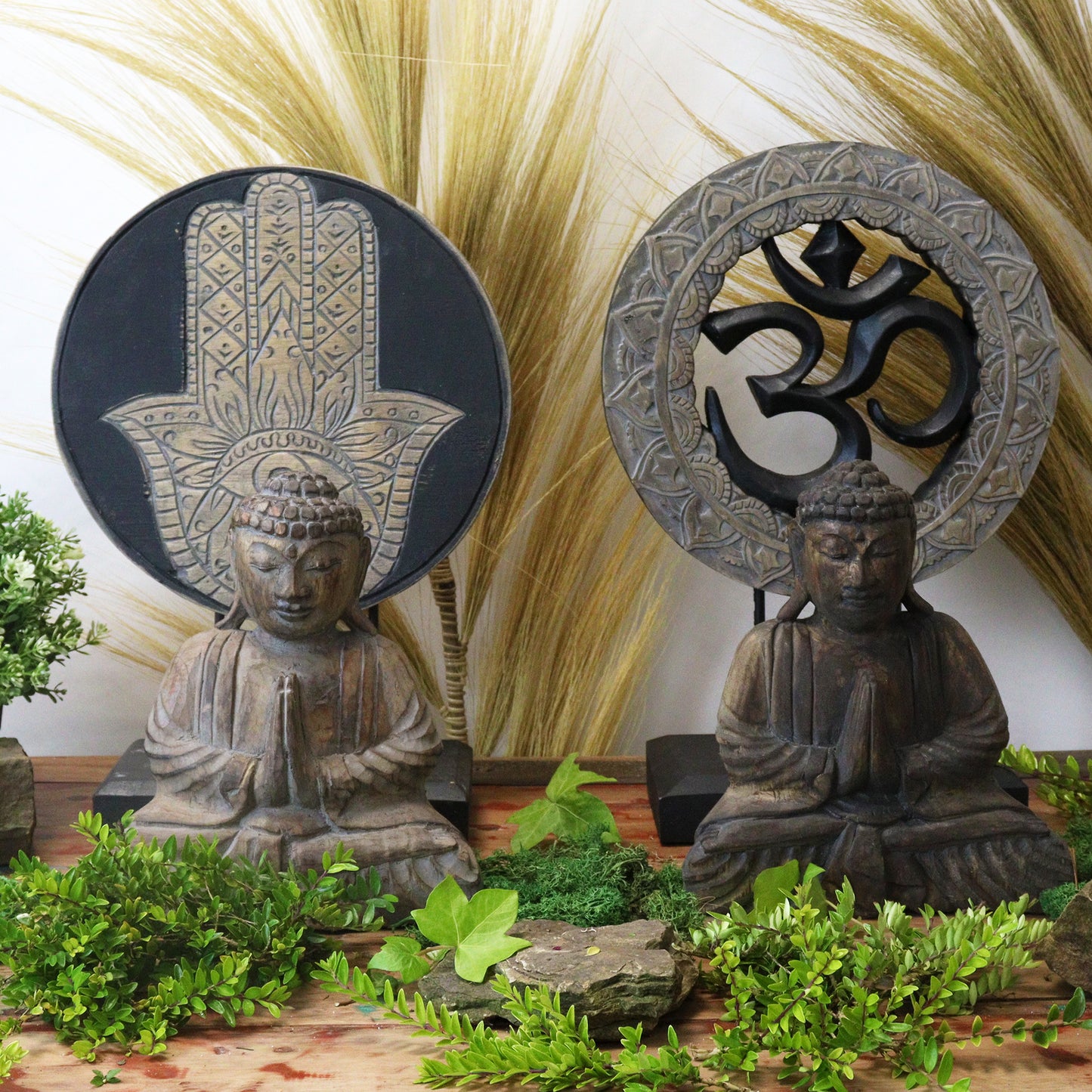 Buddha Feng Shui Set - Om - Grau und Schwarz
