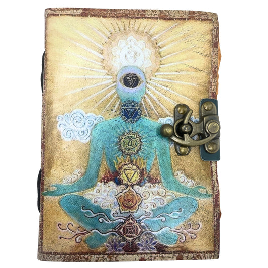 Carnet en cuir - Bouddha 7 Chakras - 12,5x17,5cm
