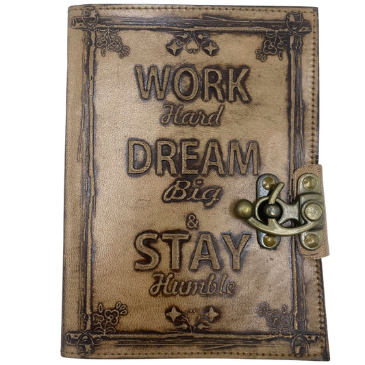 Journal en cuir - Travaillez et rêvez grand - 12,5 x 17,5 cm