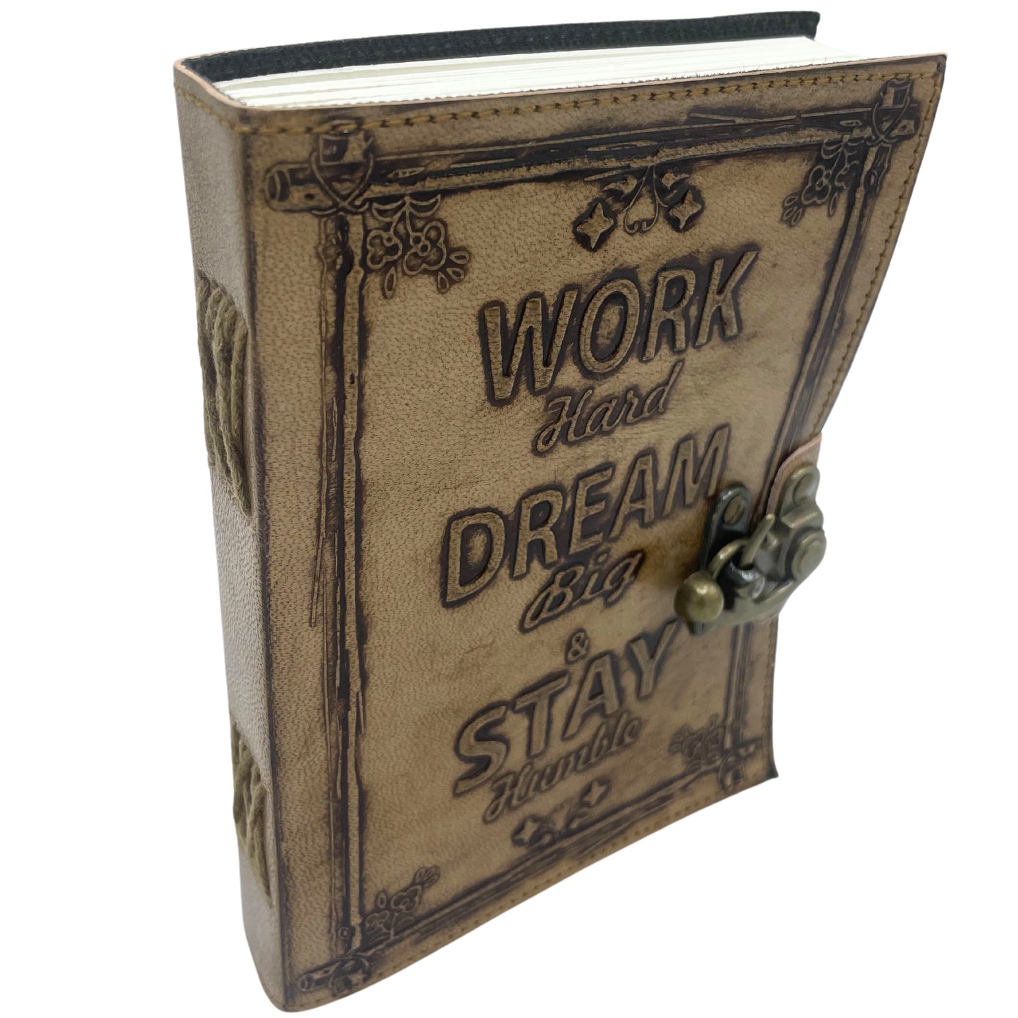 Journal en cuir - Travaillez et rêvez grand - 12,5 x 17,5 cm