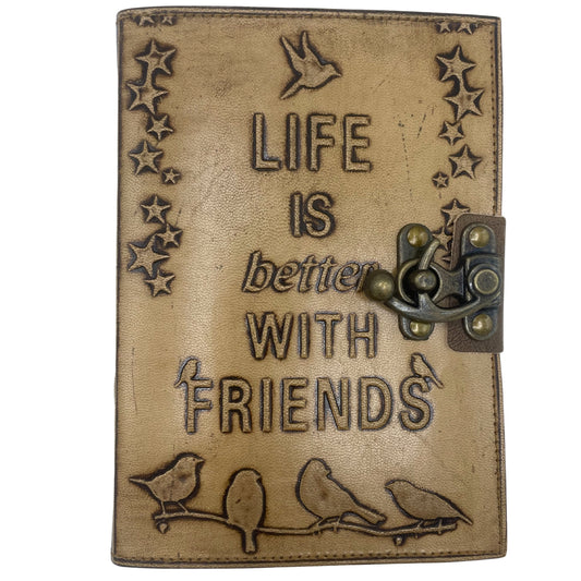 Journal en cuir - La vie est meilleure avec des amis - 12,5x17,5cm