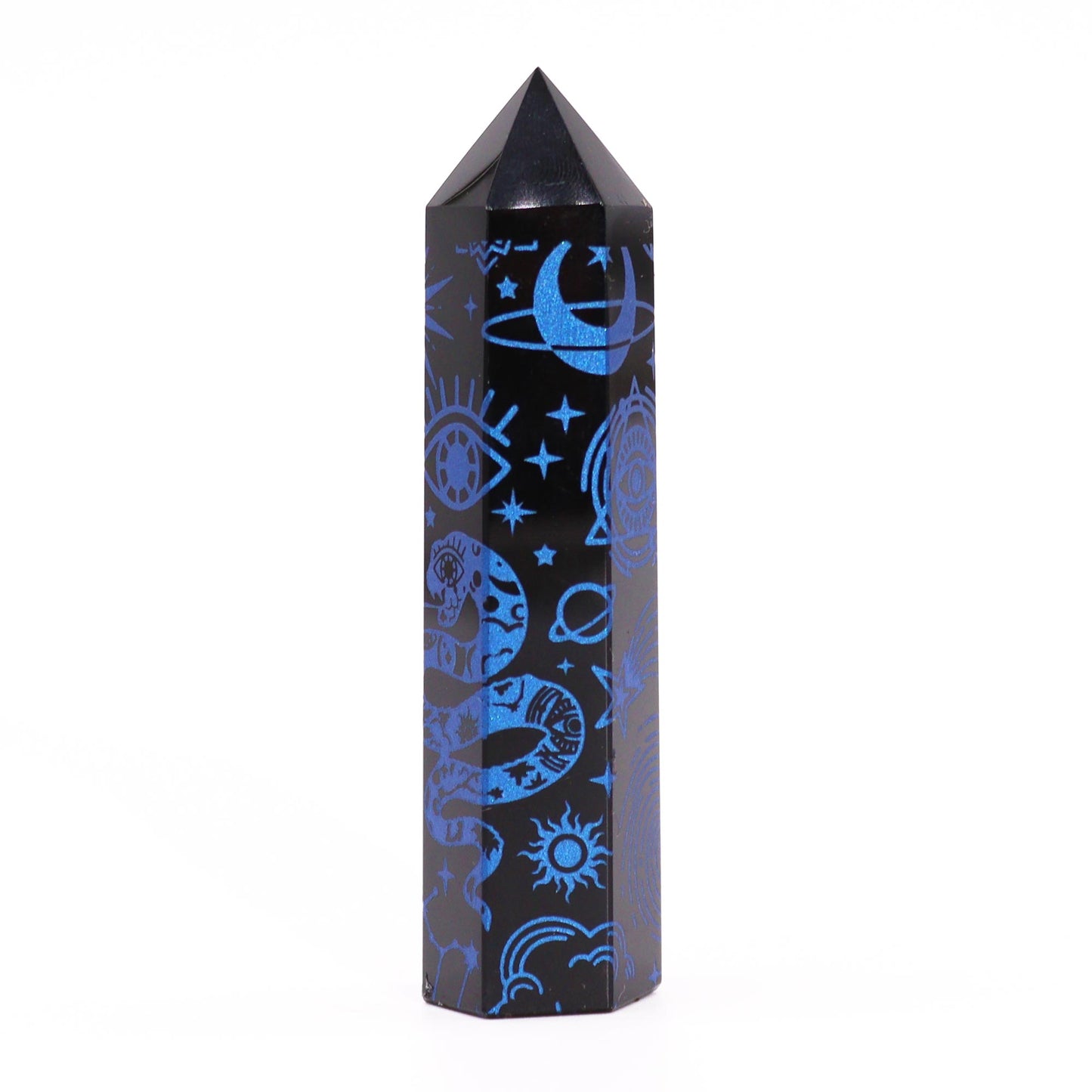 Schwarze Obsidianspitzen (ca. 60–70 g, 9 cm) – Mystische Geschichte – Dunkelblau