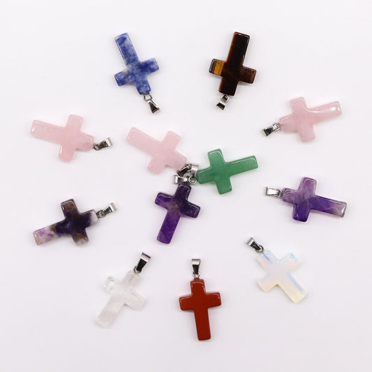 12 x Colgantes de cruces de piedras preciosas - 25x18mm