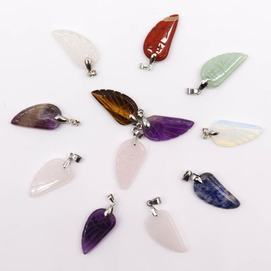 12 x Colgantes Piedra Preciosa Alas de Ángel - 28x15mm
