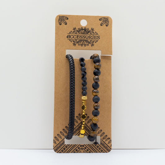 Ensemble de bracelets pour homme - Noir et beige