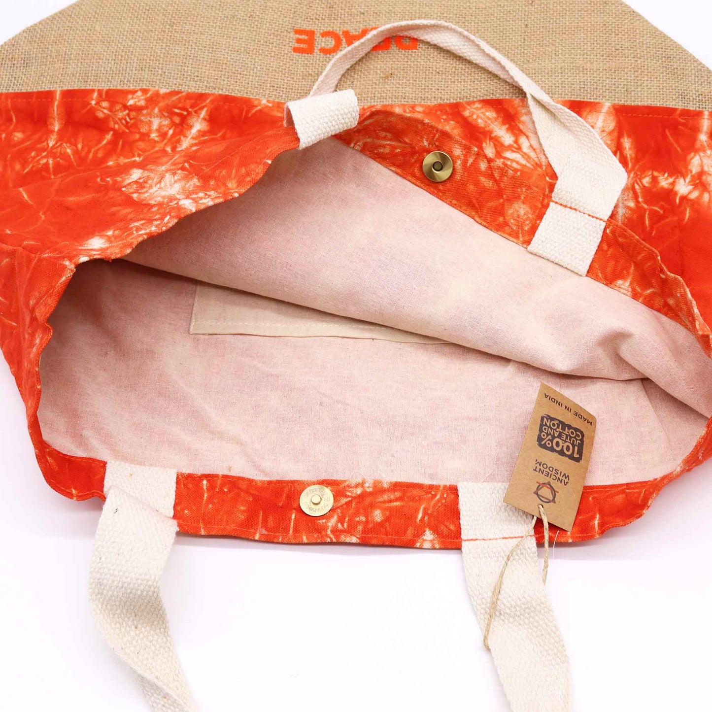 Sac entièrement naturel - Orange - Main Namasté - Paix