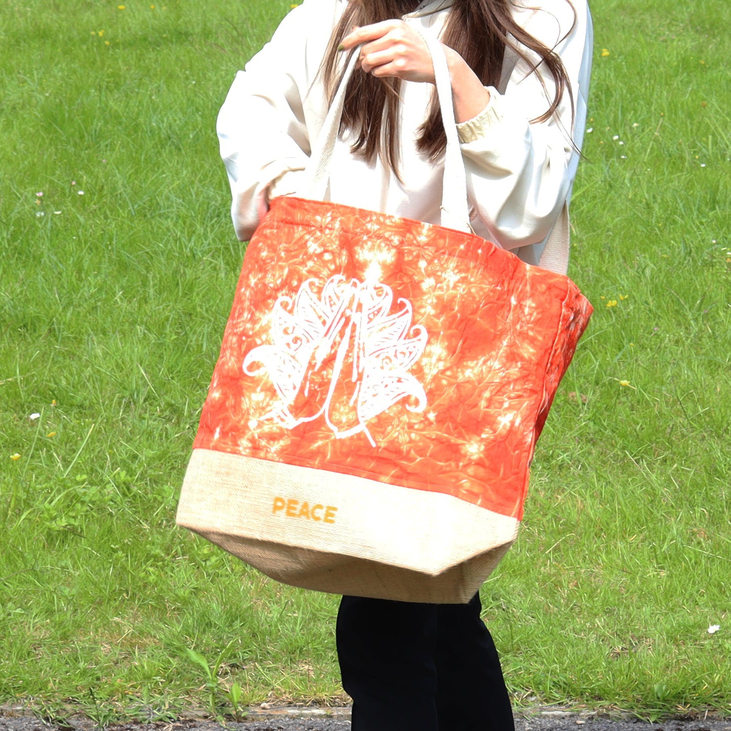 Sac entièrement naturel - Orange - Main Namasté - Paix