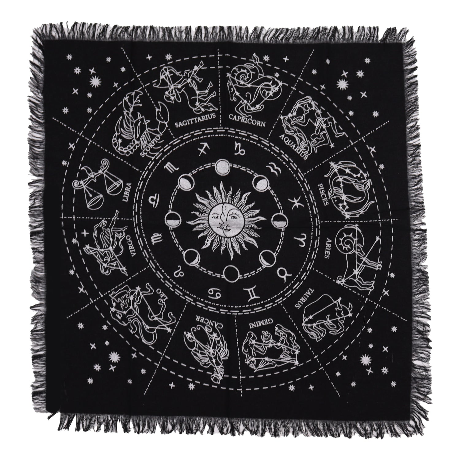 Mantel de altar esotérico con flecos - Horóscopo