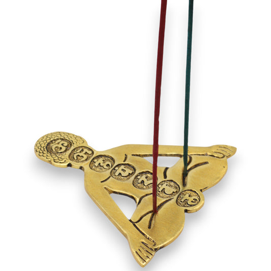 Yoga Räucherstäbchenhalter Sieben Chakren Goldenes Aluminium 12x12cm