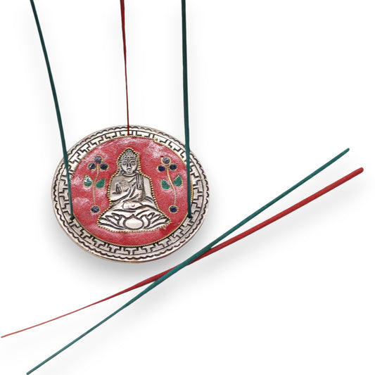 Dekorativer roter Buddha-Räucherstäbchenhalter, 10 cm