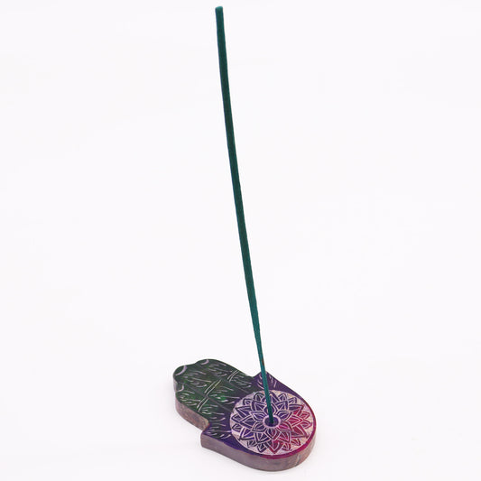 Porte-encens Hamsa en stéatite 9 x 6 cm - Fleur de lotus