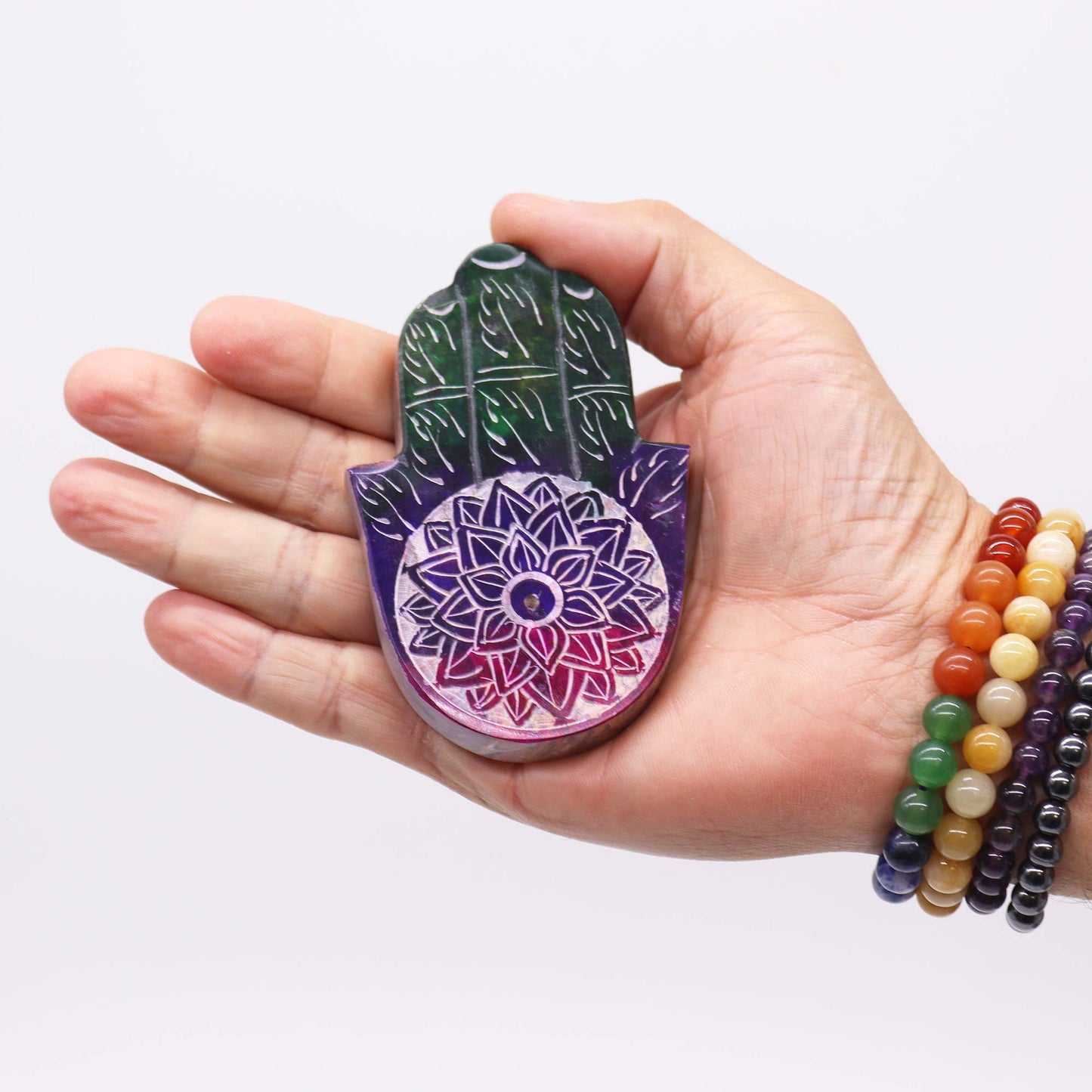 Porte-encens Hamsa en stéatite 9 x 6 cm - Fleur de lotus
