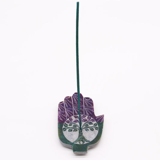 Porte-encens Hamsa moyen en stéatite 13 x 9 cm - Arbre de vie