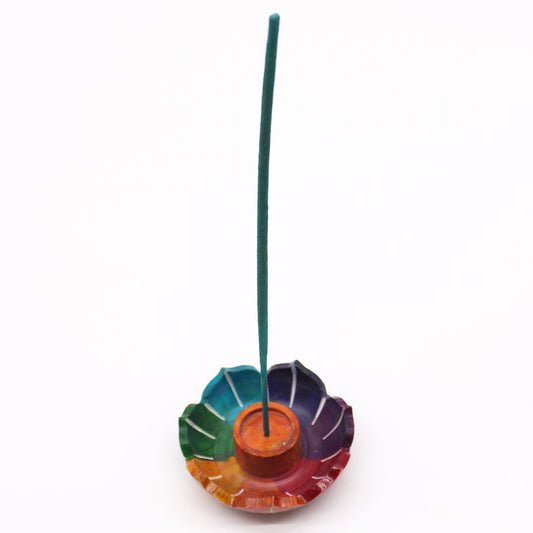 Petit porte-encens en stéatite fleur de lotus 7,5 x 2,5 cm - Couleurs des chakras