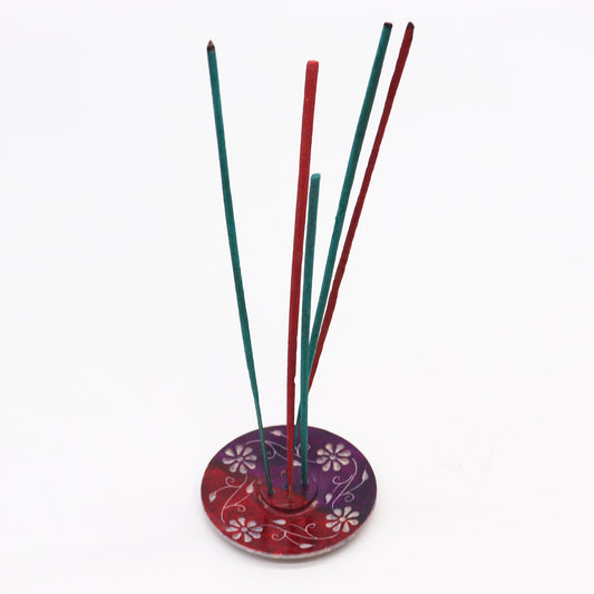 Porte-encens en pierre ollaire 8 cm - Motif floral (pour 5 bâtonnets)