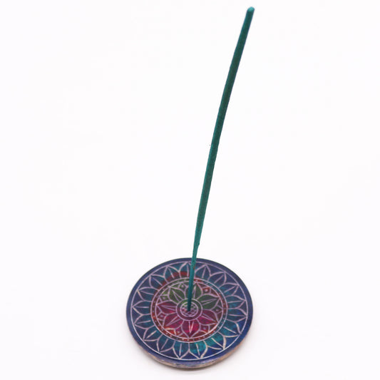 Porte-encens en forme de disque en stéatite 8 cm - Lotus sur lotus