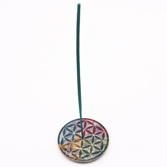 Porte-encens en forme de disque en stéatite 8 cm - Fleur de vie