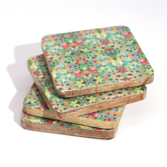 4er Set quadratische Untersetzer - Mediterranes Fliesendesign