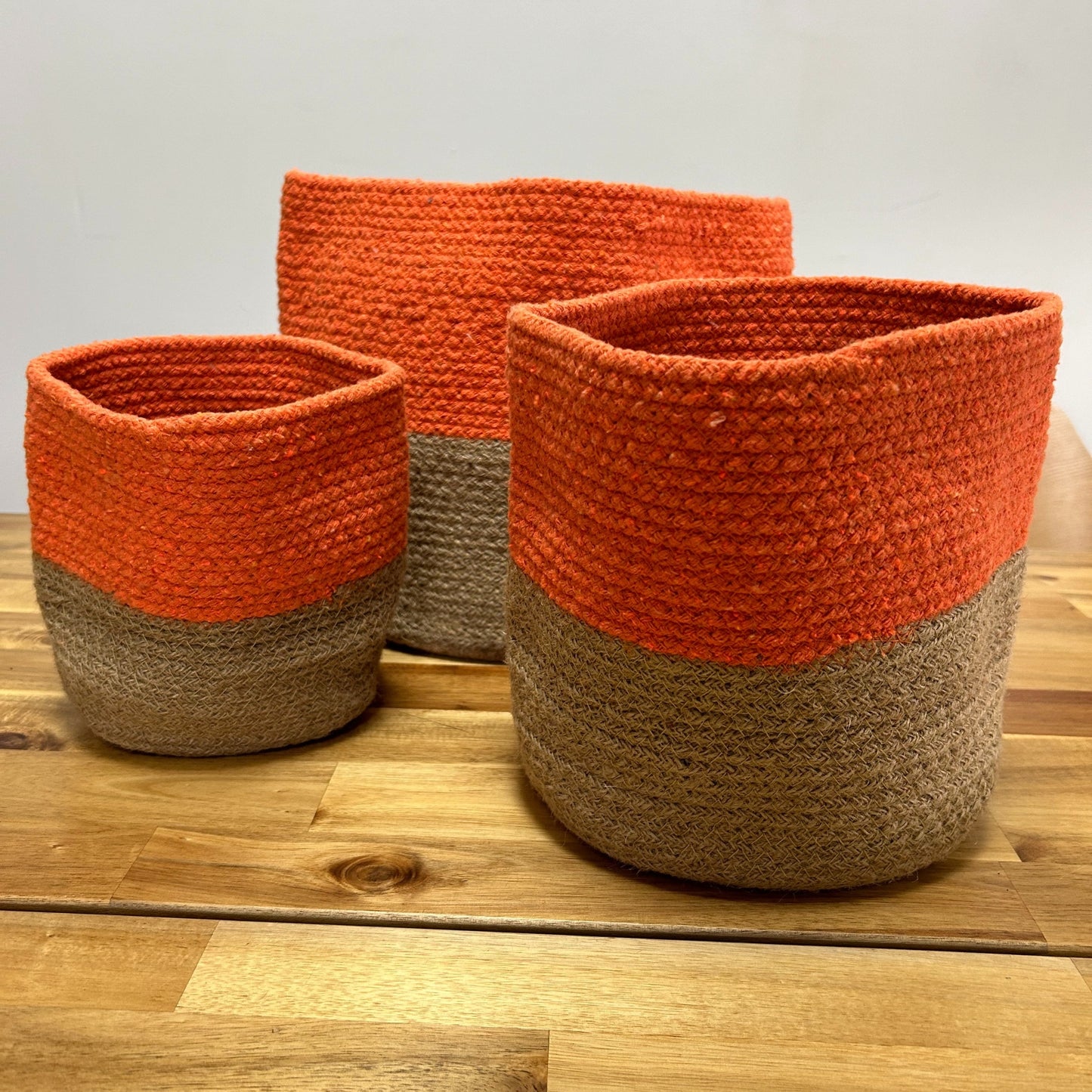 3er-Set Körbe aus Baumwolle und Jute - Orange