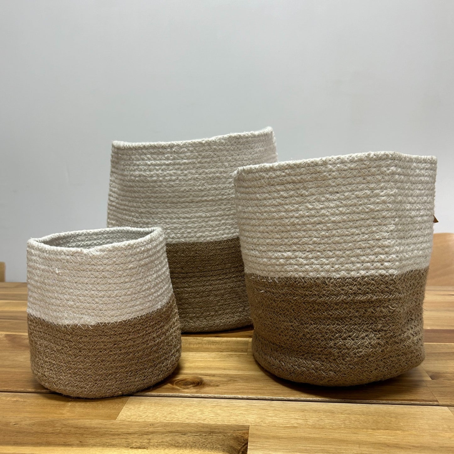 3er-Set Körbe aus Baumwolle und Jute - Weiß