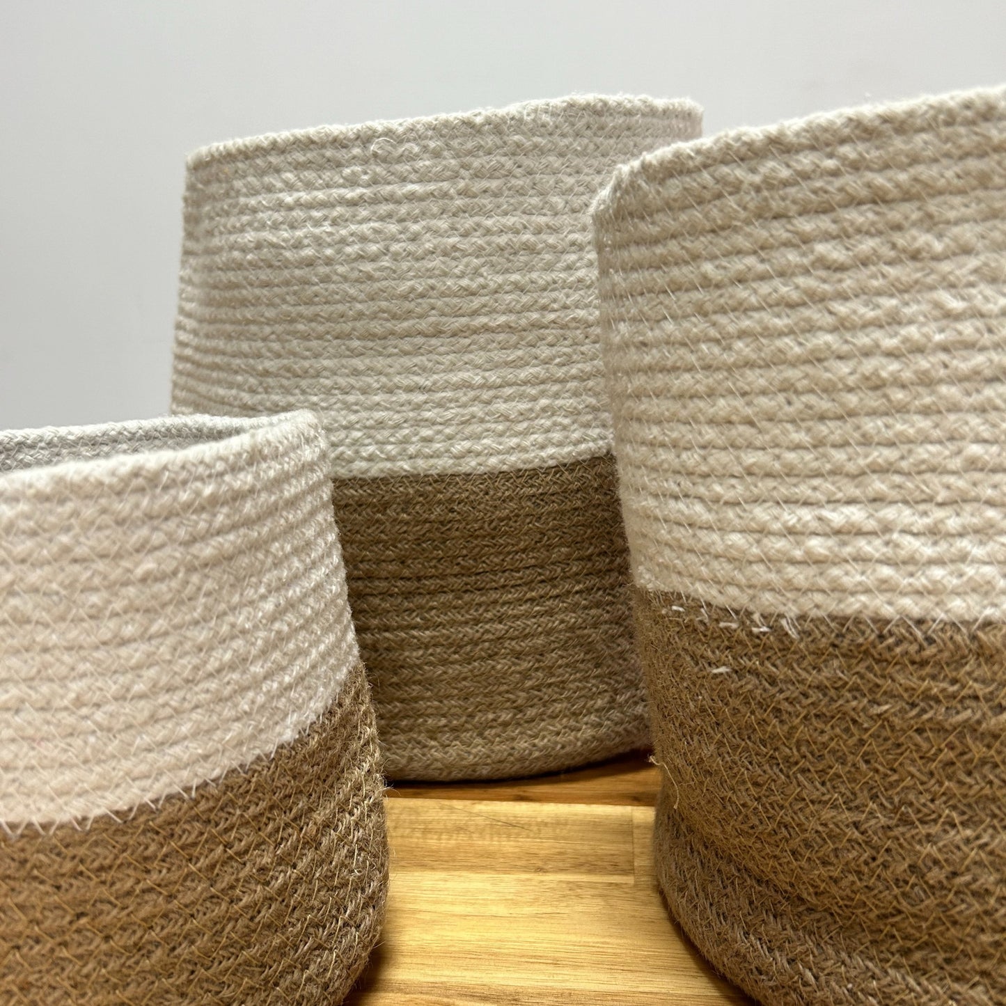 3er-Set Körbe aus Baumwolle und Jute - Weiß