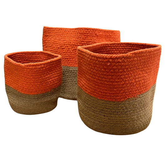 3er-Set Körbe aus Baumwolle und Jute - Orange