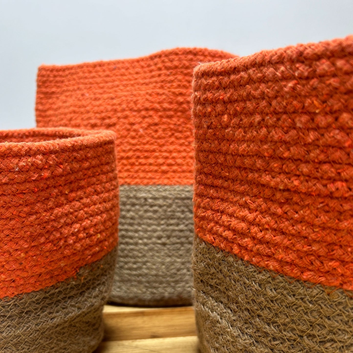 3er-Set Körbe aus Baumwolle und Jute - Orange