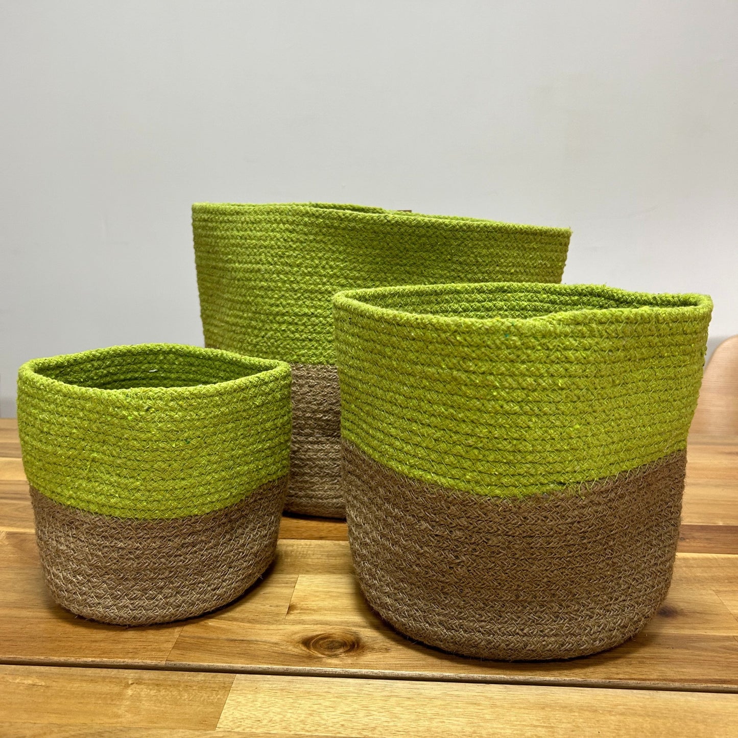 3er-Set Körbe aus Baumwolle und Jute - Pistazie
