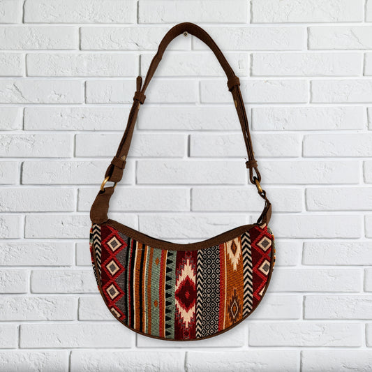 Sac hobo Jacquard - Tons marron foncé (bandoulière marron)