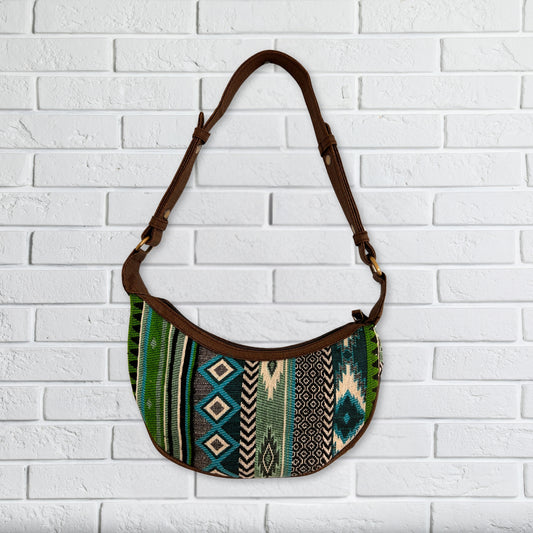 Sac hobo Jacquard - Verts audacieux (bandoulière marron)