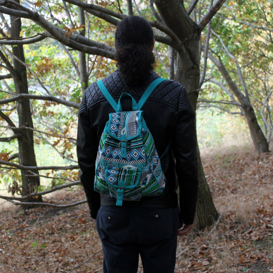 Jacquardstoff – Blaugrüner Rucksack