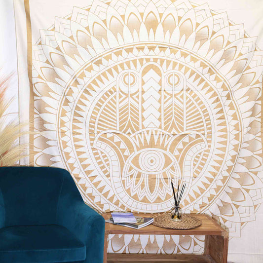 Doppelte Baumwolldecke + Wandbehang - Hamsa - Weißgold