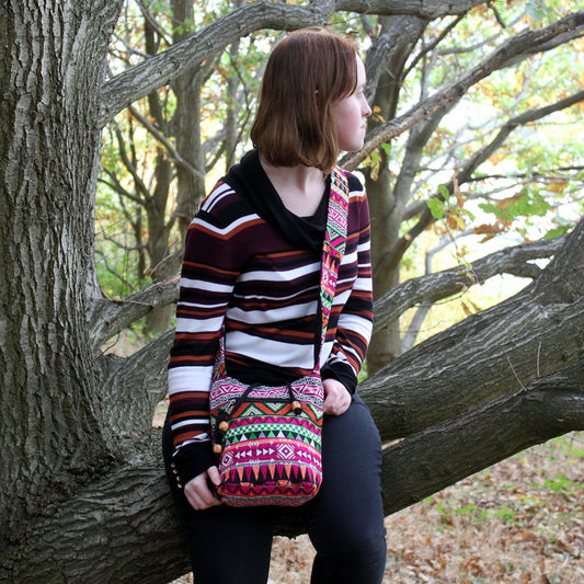 Jacquardstoff – Kleiner rosa Rucksack