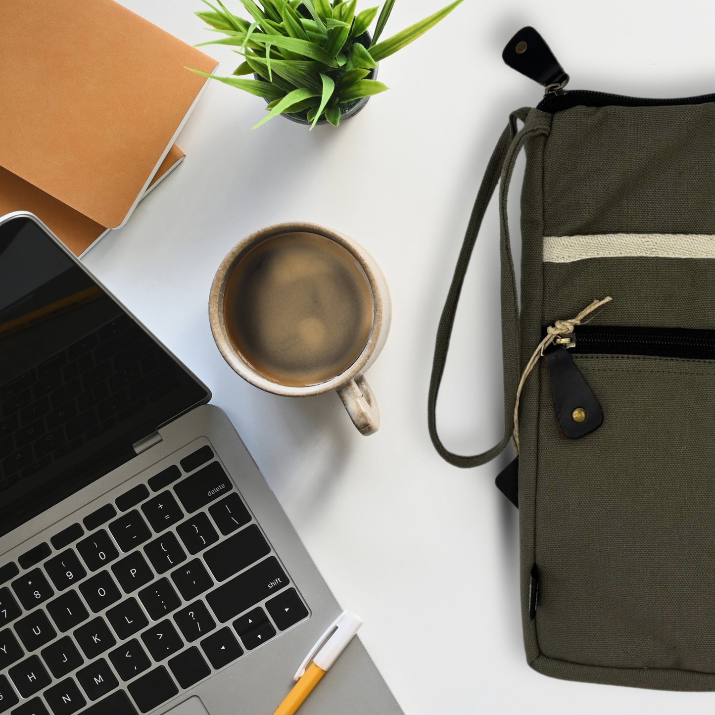 Grande housse en toile pour ordinateur portable - Olive
