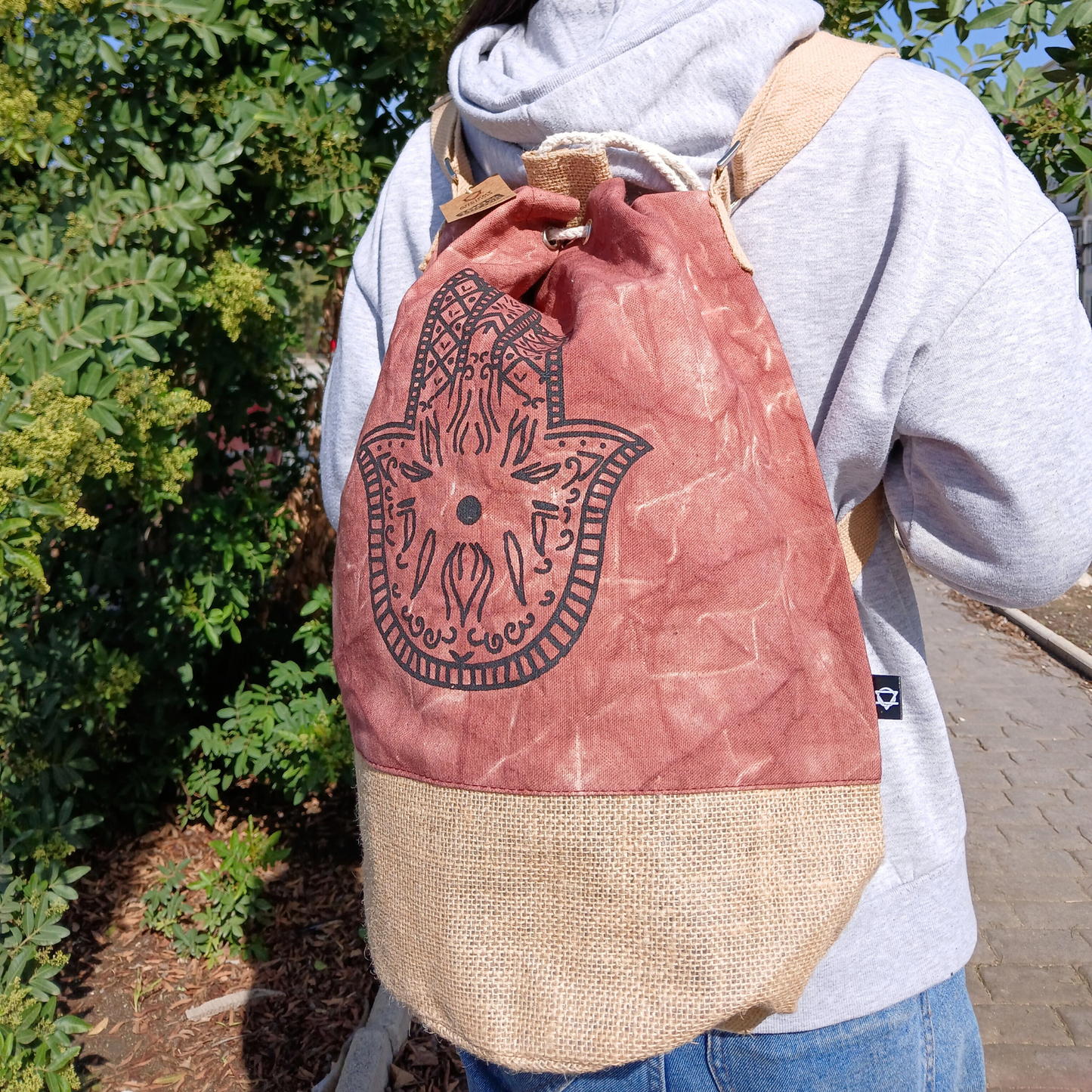 Sac à dos 100 % naturel - Effet délavé bleu - Mandala