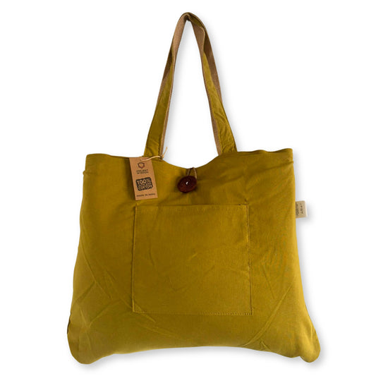 Grand sac réversible en jute et coton - Pistache