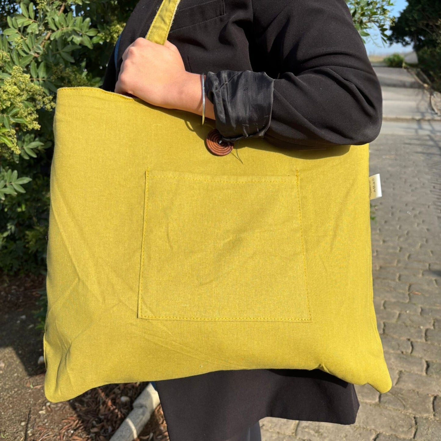 Grand sac réversible en jute et coton - Pistache