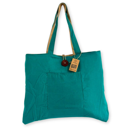 Grand sac réversible en jute et coton – Bleu sarcelle (7717C)