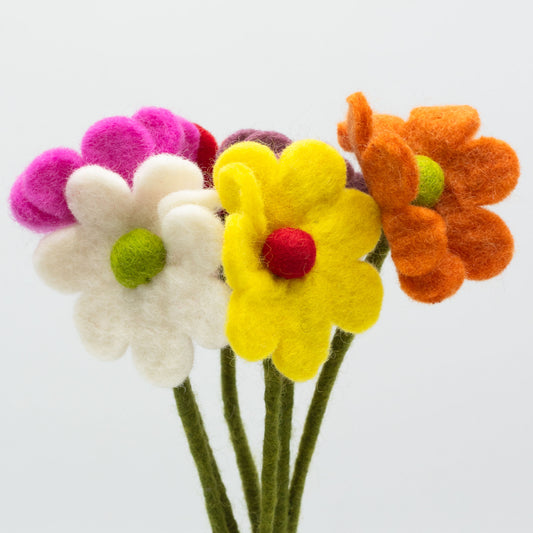 6 x Filzblumen – Gänseblümchen (verschiedene Farben)