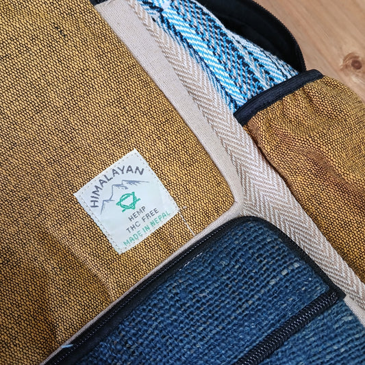 Grand sac à dos en chanvre - Bleu sarcelle et curcuma