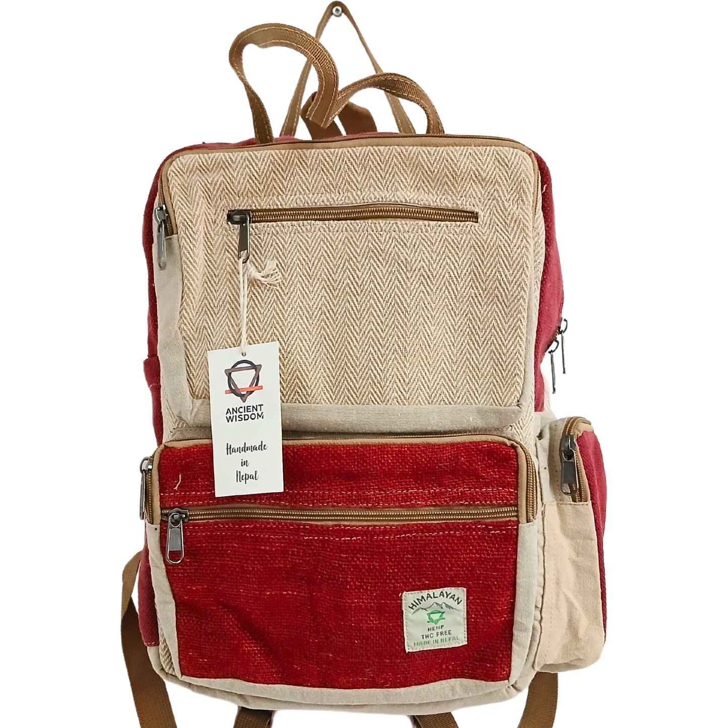 Großer Hanfrucksack - Weinrot und Creme