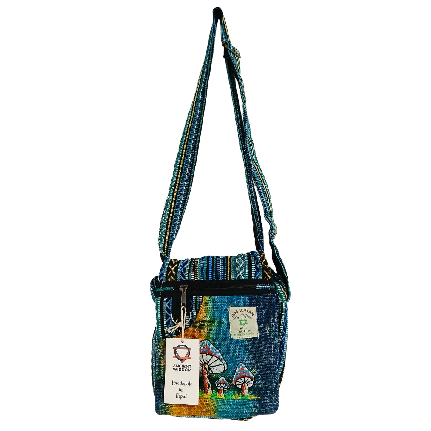 Partytasche mit Stickerei aus Hanf – Grüne Pilze