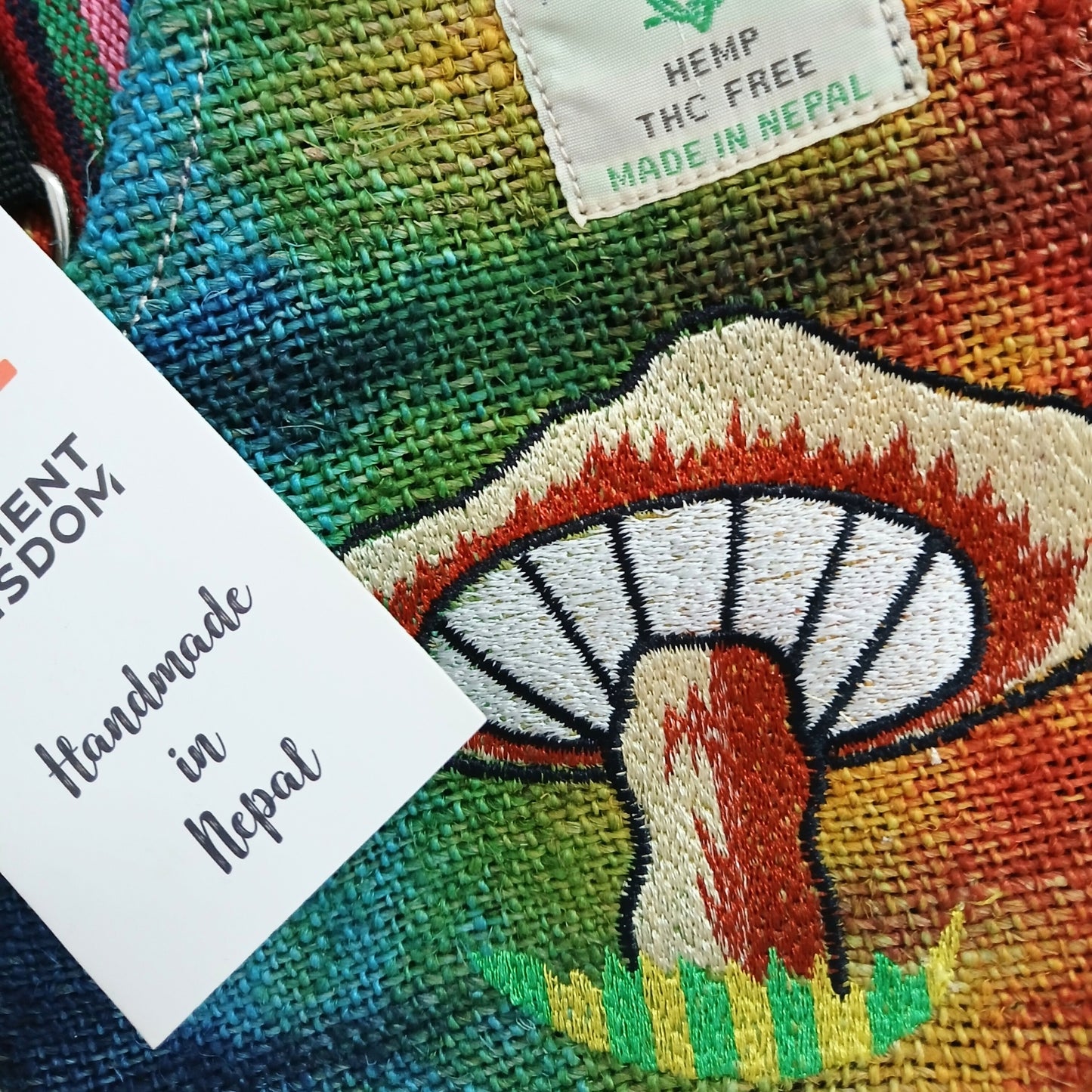 Partytasche mit Hanfstickerei – Orange Pilze