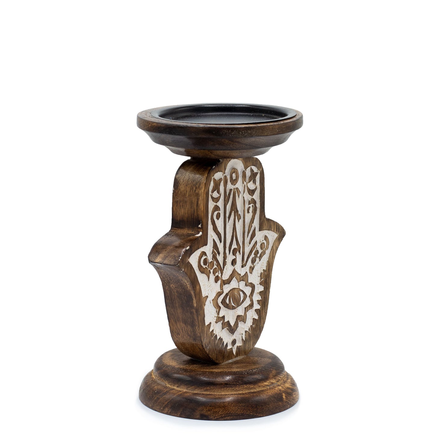 Kerzenhalter aus Mangoholz – Hamsa – Klein 18x11cm