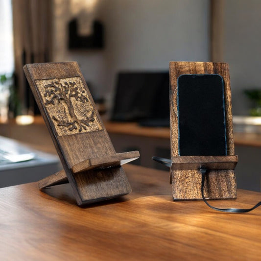 Geschnitzter Telefonständer aus Holz - Lebensbaum 20x9,5cm