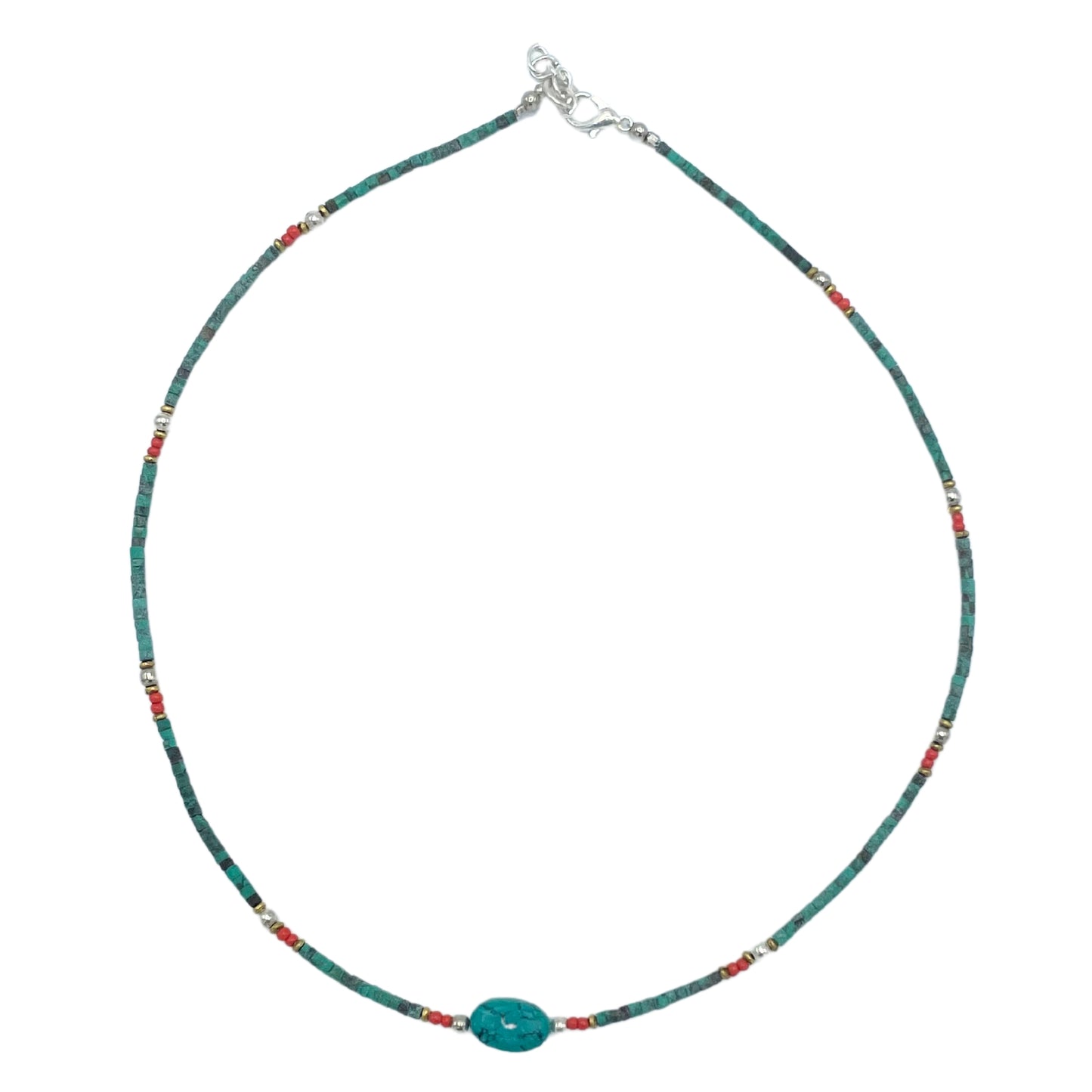 Collier népalais en pierres précieuses extra-fines - Turquoise et pierre