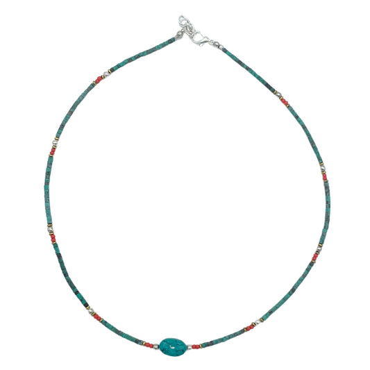 Collier népalais en pierres précieuses extra-fines - Turquoise et pierre