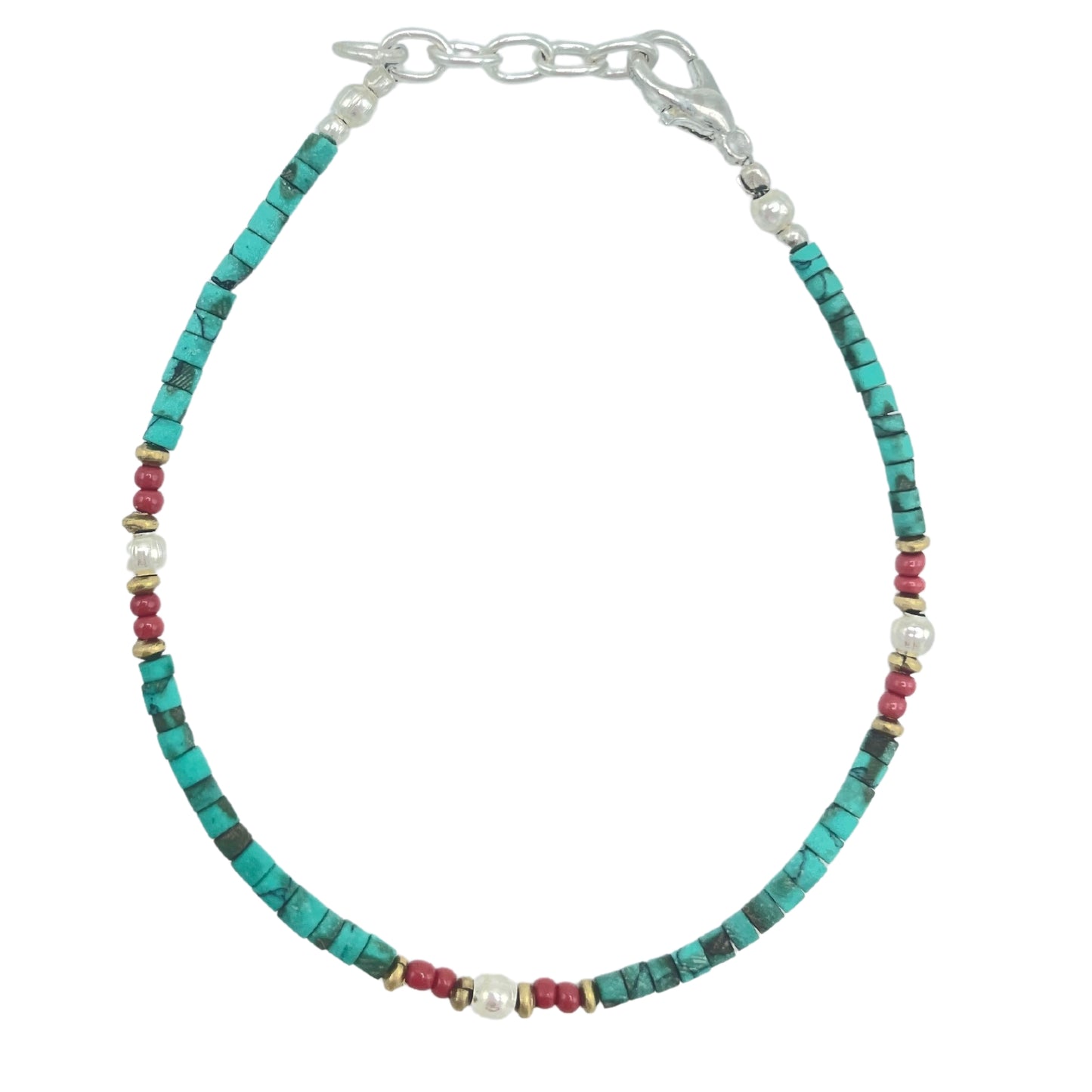 Nepalesisches Armband mit extrafeinen Edelsteinen - Türkis und Stein