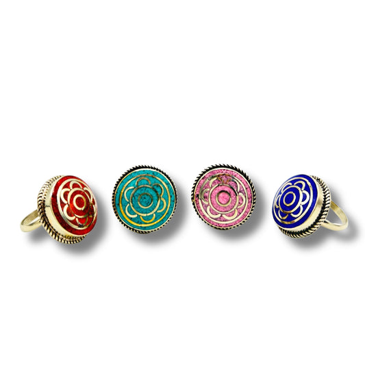 4 x Anillo redondo estilo nepalí (4 colores)