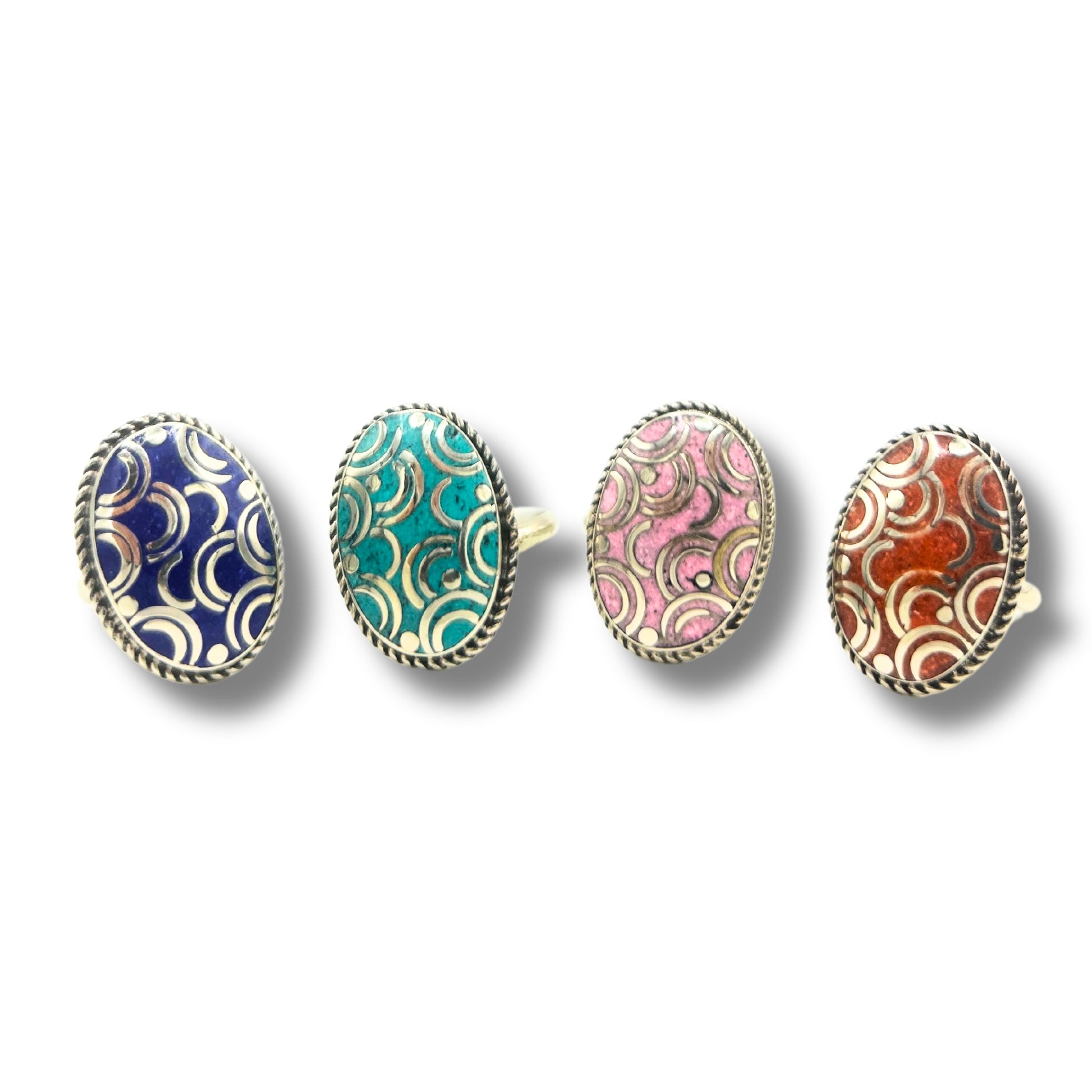 4 x Anillo ovalado estilo nepalí (4 colores)